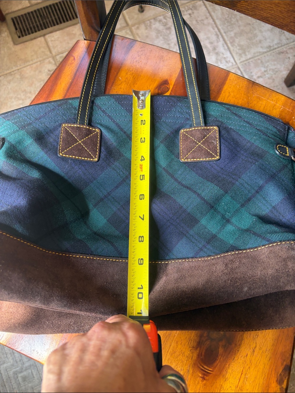 Dooney & Bourke Navy and Green Plaid Satchel - Picture 9 of 13